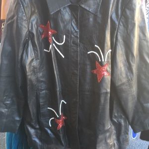 Black leather coat American flag